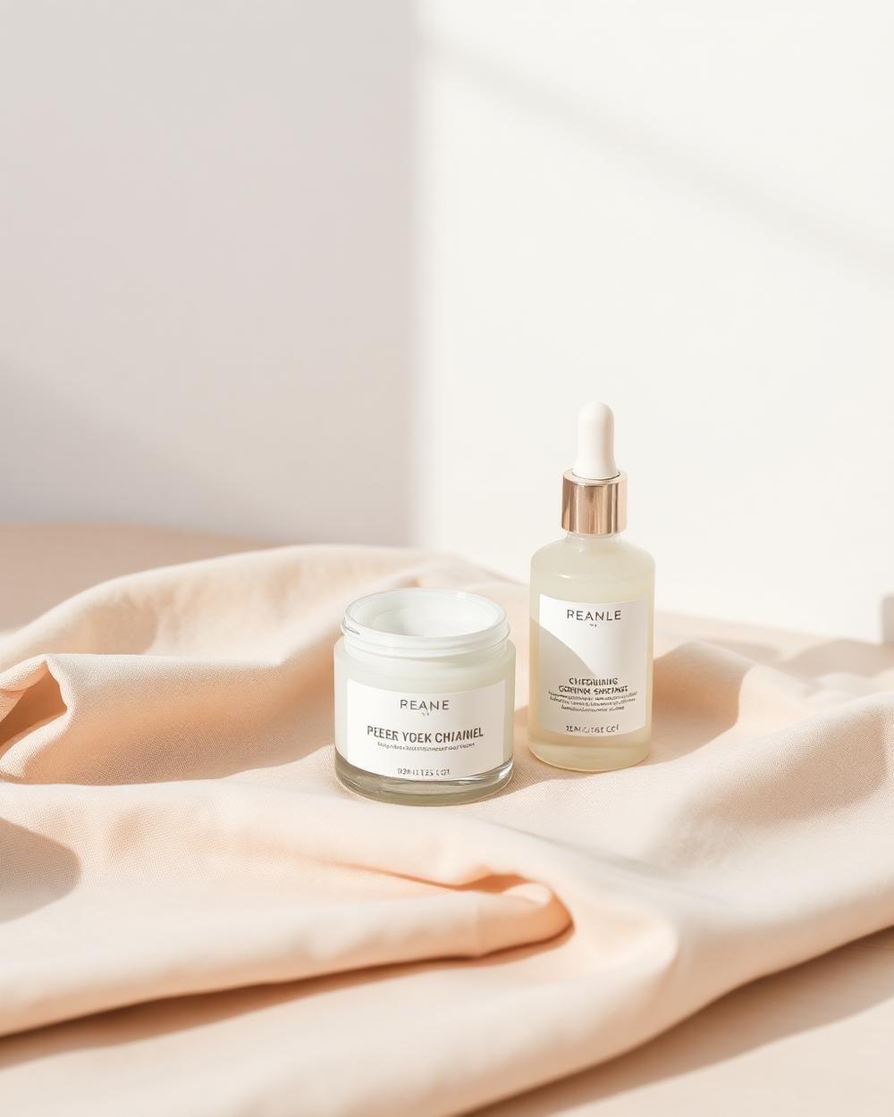Minimal skincare still life on linen