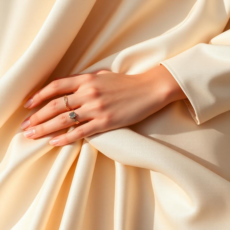 Detail of gold jewellery on cream silk